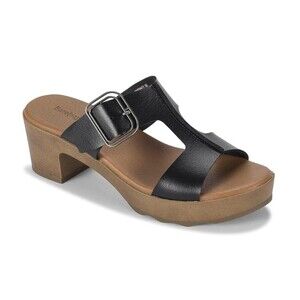 Baretraps Womens 8 M Black Leather Gwenney Wedge Heel Sandals NIB XG2